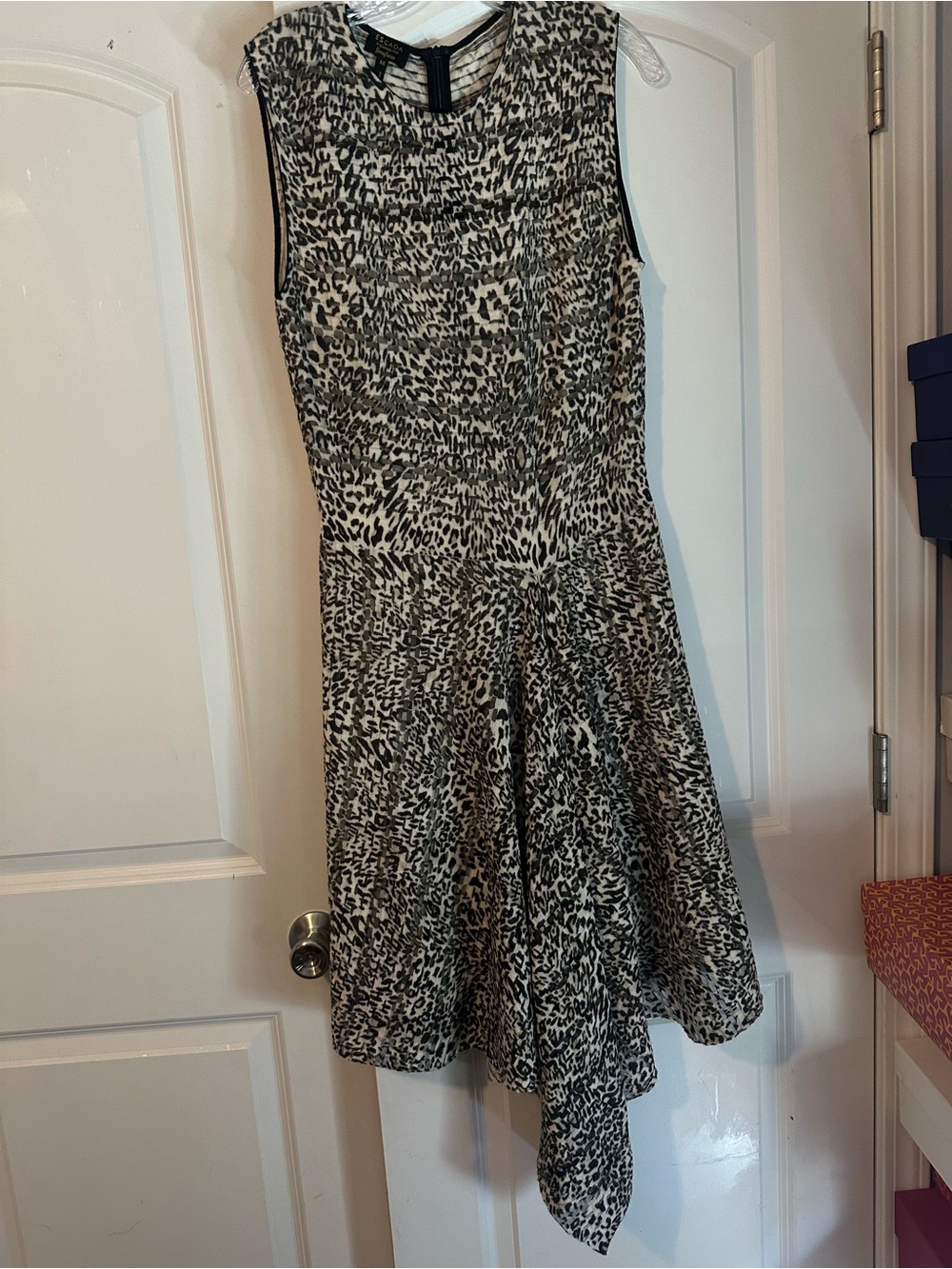 Escada Black and White Asymmetrical Leopard Print Dress